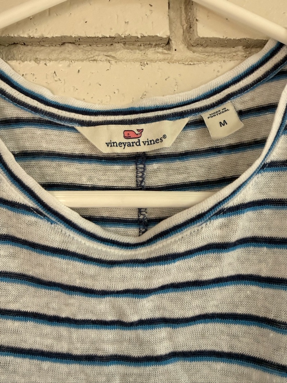 Vineyard Vines Linen Striped Top Blue White Short Sleeve Lightweight Relaxed Fit - Picture 4 of 7